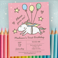 Cute Unicorn Flying on Balloons Birthday