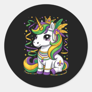 Cute Unicorn For Mardi Gras Enthusiasts And Magica Classic Round Sticker