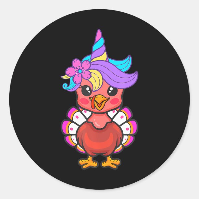 Cute Unicorn Funny Baby Turkey Thanksgiving Day Classic Round Sticker (Front)