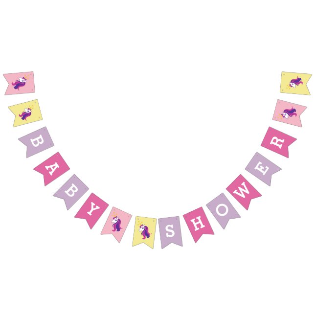 Cute Unicorn Girl Baby Shower Bunting Banner Flags (All)