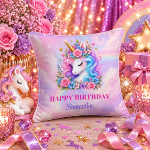 Cute Unicorn Girl Birthday Pink Purple Dream Pillo Cushion