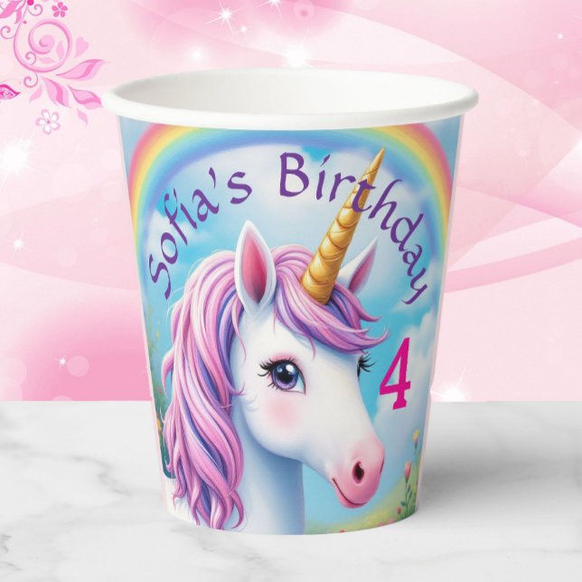 Cute Unicorn Girl' Rainbow Birthday Colourful Paper Cups (Creator Uploaded)