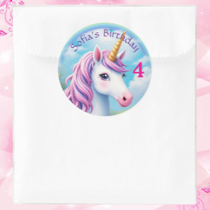 Cute Unicorn Girl' Rainbow Birthday Favour Big Classic Round Sticker