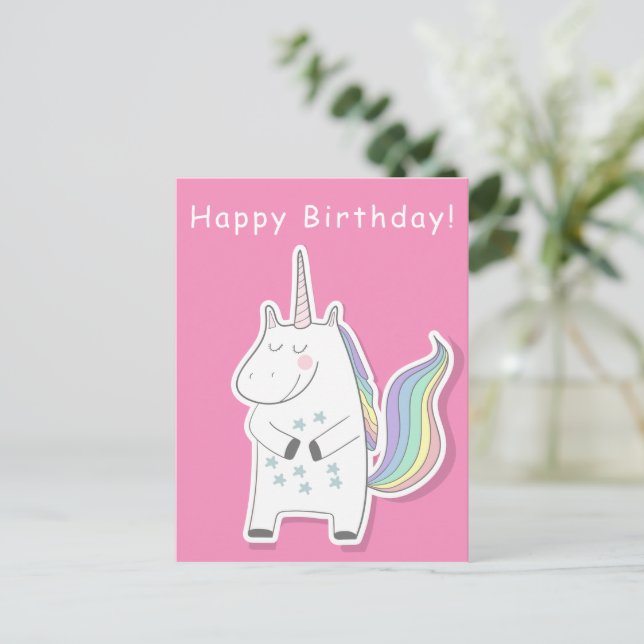 Cute Unicorn - Girls Birthday Postcard (Standing Front)