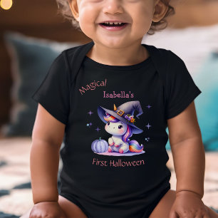 Cute Unicorn Girls first Halloween Custom Name Baby Bodysuit