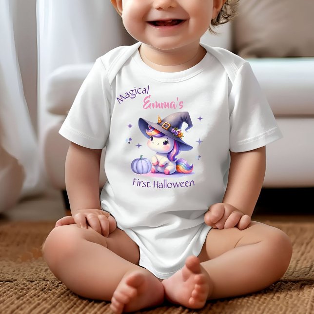 Cute Unicorn Girls first Halloween with Name Baby Bodysuit (Creator Uploaded)