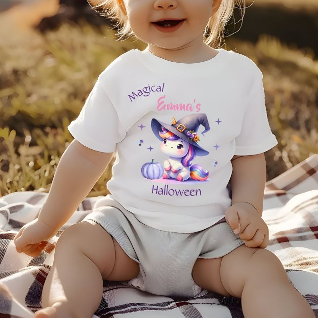 Cute Unicorn Girls Halloween with Name Baby T-Shirt (Creator Uploaded)