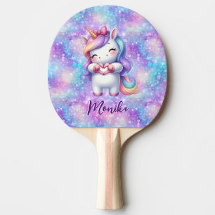 Cute Unicorn Glitter I Love You Personalised Name Ping Pong Paddle