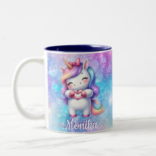 Cute Unicorn Glitter I Love You Personalised Name Two-Tone Coffee Mug