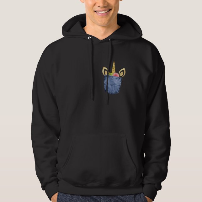 Cute Unicorn Hanging In A Pocket Hoodie (Front)