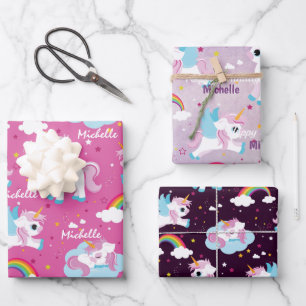 Cute unicorn Happy birthday pink girly Wrapping Paper Sheet