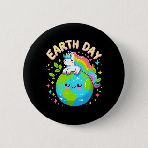 Cute Unicorn Happy Earth Day Groovy Women Men Kids 6 Cm Round Badge