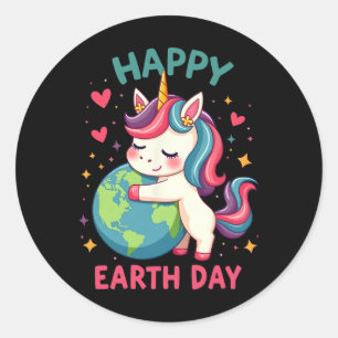 Cute Unicorn Happy Earth Day Groovy Women Men Kids Classic Round Sticker