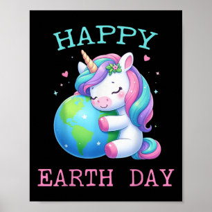 Cute Unicorn Happy Earth Day Groovy Women Men Kids Poster