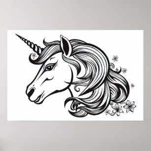  Cute unicorn head drawing. Poster