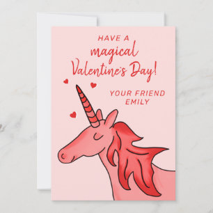 Cute Unicorn Heart Kids Classroom Valentine`s day  Holiday Card