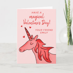 Cute Unicorn Heart Kids Classroom Valentine`s day Holiday Card