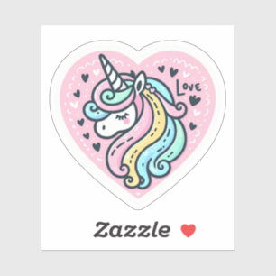 Cute Unicorn Heart-Shaped with Love Sticker