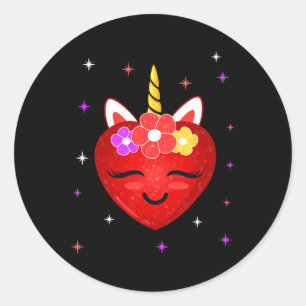 Cute Unicorn Heart Valentines Day Girls Kids Classic Round Sticker