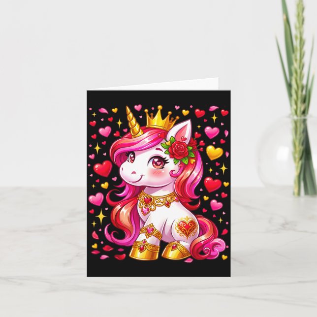 Cute Unicorn Heart Valentines Day Girls Kids Valen Card (Front)