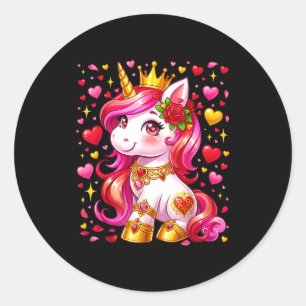 Cute Unicorn Heart Valentines Day Girls Kids Valen Classic Round Sticker