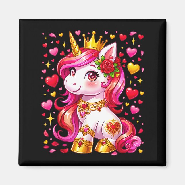 Cute Unicorn Heart Valentines Day Girls Kids Valen Magnet (Front)
