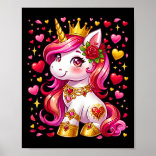 Cute Unicorn Heart Valentines Day Girls Kids Valen Poster