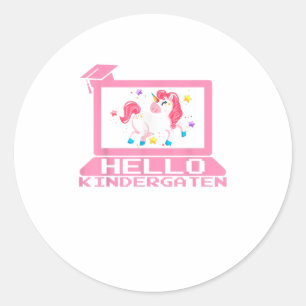 Cute Unicorn Hello Virtual Kindergarten Teac Classic Round Sticker