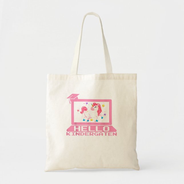 Cute Unicorn Hello Virtual Kindergarten Teac Tote Bag (Front)