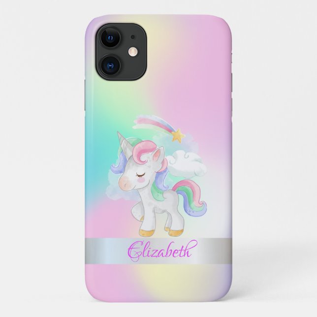 Cute Unicorn Holographic Ombre Case-Mate iPhone Case (Back)