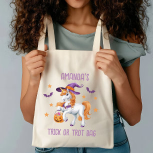 Cute Unicorn Horse Trick or Treat Personalised Tote Bag