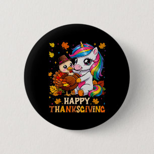 Cute Unicorn Hugs Turkey Happy Thanksgiving Girls 6 Cm Round Badge