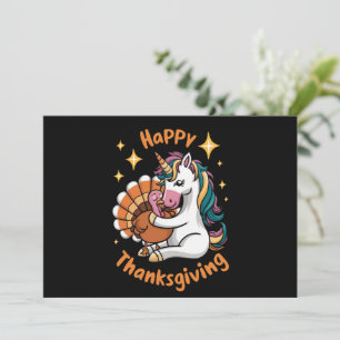 Cute Unicorn Hugs Turkey Happy Thanksgiving Girls  Invitation