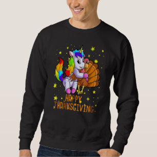 Cute Unicorn Hugs Turkey Happy Thanksgiving Girls Sweatshirt
