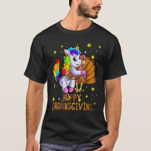 Cute Unicorn Hugs Turkey Happy Thanksgiving Girls T-Shirt