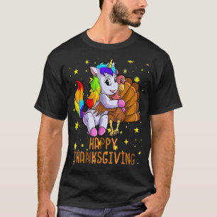 Cute Unicorn Hugs Turkey Happy Thanksgiving Girls T-Shirt