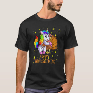 Cute Unicorn Hugs Turkey Happy Thanksgiving Hallow T-Shirt