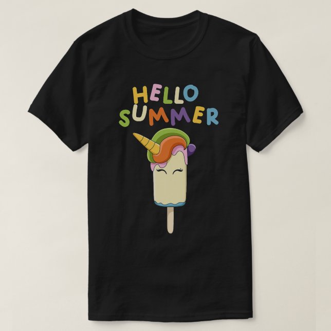 Cute Unicorn Ice Pop Popsicle Ice Cream Bar Hello  T-Shirt (Design Front)