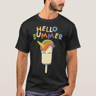 Cute Unicorn Ice Pop Popsicle Ice Cream Bar Hello  T-Shirt