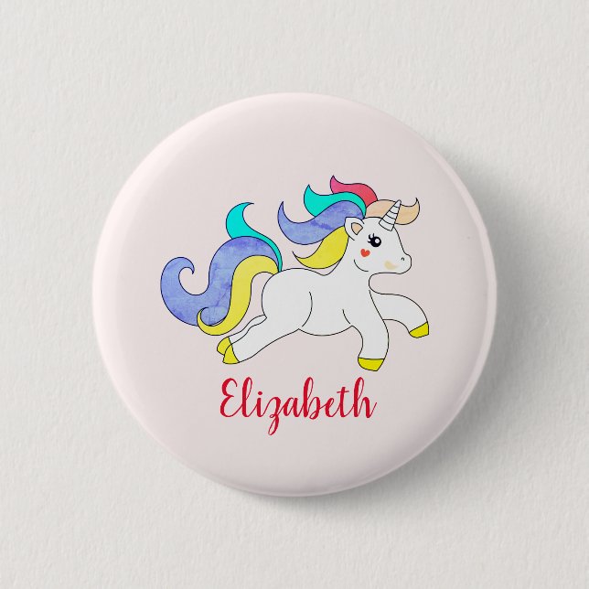 Cute Unicorn Illustration Custom Girls Name Pin (Front)