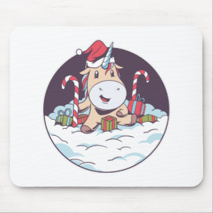 Cute Unicorn in Christmas Santa Hat Costume Gift Mouse Pad