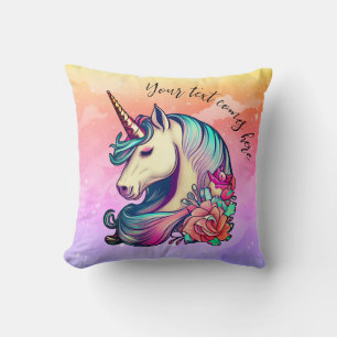 Cute Unicorn in Colourful Sky Cushion