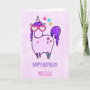 Cute Unicorn in Heart Shaped Glasses Birthday Card