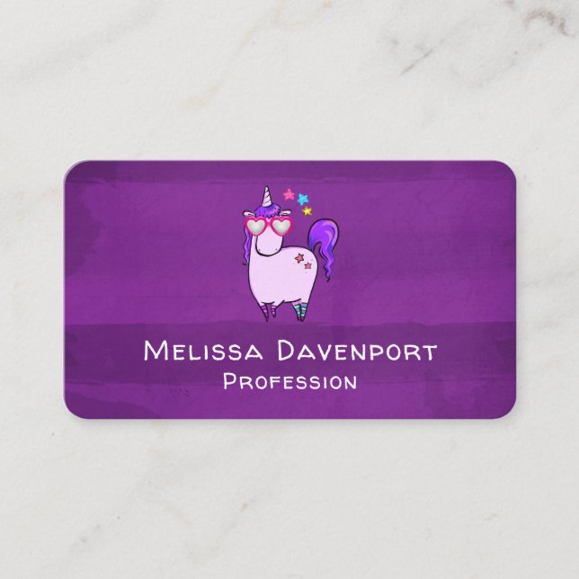 Cute Unicorn in Heart Shaped Glasses Business Card (Front)