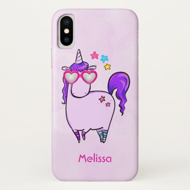 Cute Unicorn in Heart Shaped Glasses Case-Mate iPhone Case (Back)