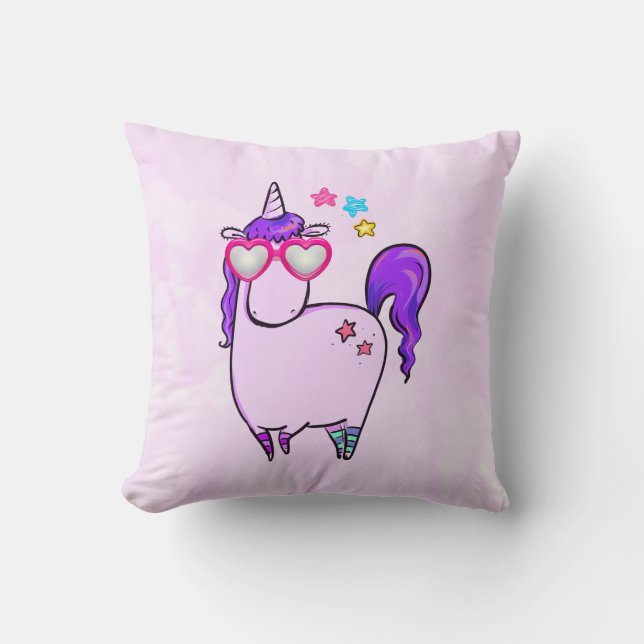 Cute Unicorn in Heart Shaped Glasses Cushion (Front)