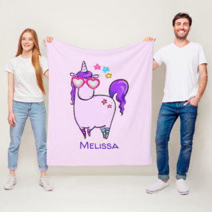 Cute Unicorn in Heart Shaped Glasses Fleece Blanket