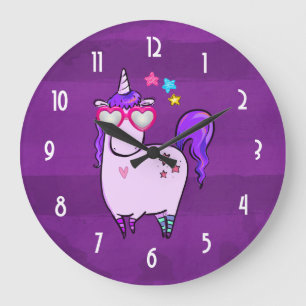 Cute Unicorn in Heart Shaped Glasses Large Clock