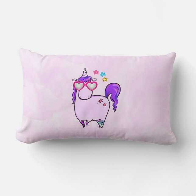 Cute Unicorn in Heart Shaped Glasses Lumbar Cushion (Front)