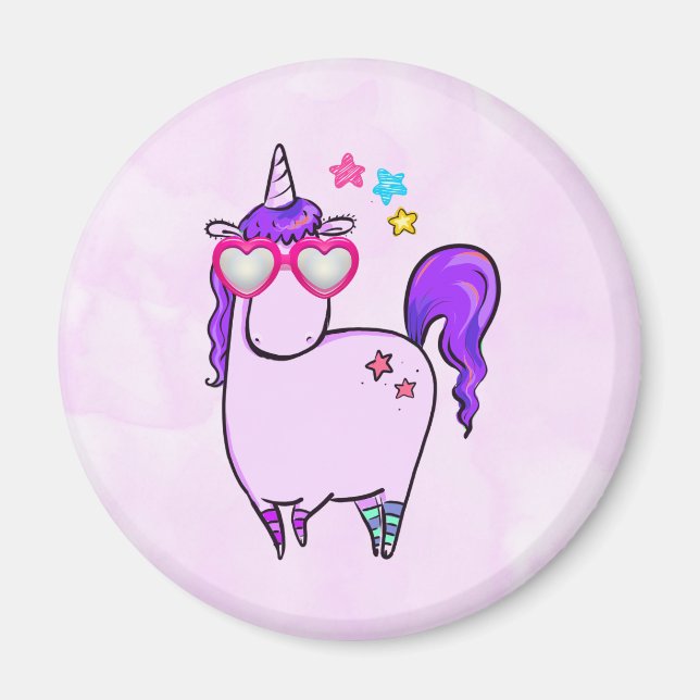 Cute Unicorn in Heart Shaped Glasses Magnet (Front)